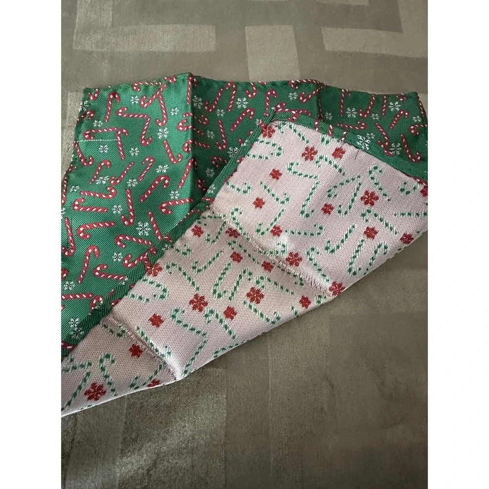 Barry.Wang Tie Set Mens Green Candy‎ Cane Christmas Pocket Square Cufflinks